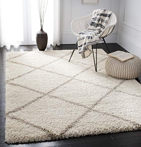 SAFAVIEH Hudson Shag Collection Area Rug - 9' x 12', Ivory & Beige, Modern Trellis Design, Non-Shedding & Easy Care, 2-inch Thick Ideal for High Traffic Areas in Living Room, Bedroom (SGH281D)