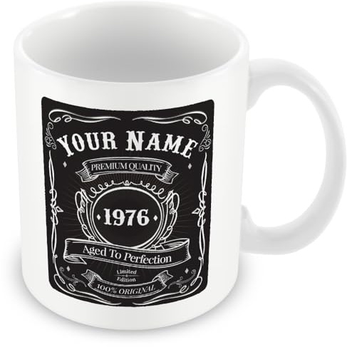50th Birthday Gift - Vintage 1976 Personalised Mug/Cup (add Name, Year) - Black