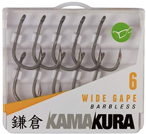 Korda Kamakura Wide Gape Karpfenhaken, widerhakenlose, chemisch geschärfte Spitze, handgeschärfte Qualität, Ohne Widerhaken, 10 Stück