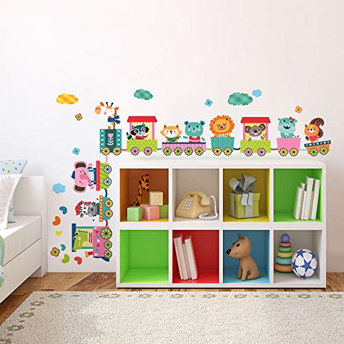 kina - R00396 Wandaufkleber Kinder Ökologisch und Hypoallergen Weicher Stoffeffekt Neu positionierbar Kleiner Zug Wanddekoration Schlafzimmer Kindergarten Selbstklebende Tapete - Messen 120x30 cm