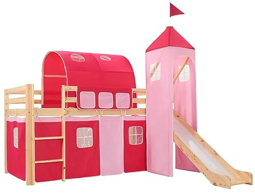 vidaXL Kiefernholz Massiv Hochbett mit Rutsche Leiter Bettlatten Spielbett Kinderbett Jugendbett Holzbett Bett Rutschbett Kinderzimmer 208x230cm Rosa