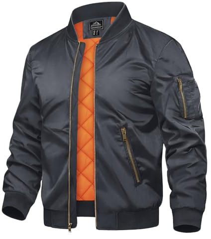 TACVASEN Herren Übergangsjacke Bomberjacke College Jacke Fliegerjacke Basic Freizeitjacke mit Reißverschlusstaschen