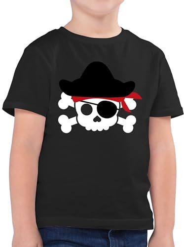 Kinder T-Shirt Jungen - Karneval & Fasching - Piratenkopf Kostüm Piraten I Pirat I Totenkopf I Piratenkostüm Geburtstagsfeier I Piratengeburtstag - 116 (5/6 Jahre) - Schwarz - kinderfasching 2022