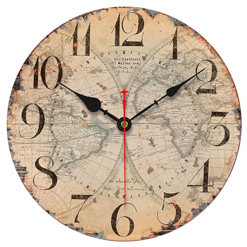 VIKMARI Wanduhr Quarz Holz Leise Hängende Uhr, Batteriebetriebene Runde Rustikale Uhr, Leicht Zu Lesen Vintage Innenwanduhr 34CM/14Zoll