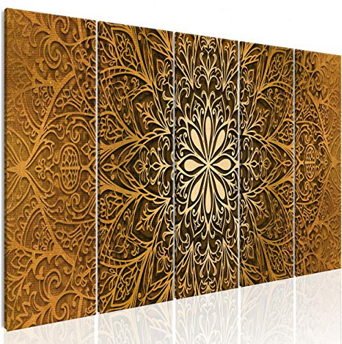 decomonkey Bilder Mandala 100x40 cm XXL 5 Teilig Leinwandbilder Bild auf Leinwand Wandbild Kunstdruck Wanddeko Wand Wohnzimmer Wanddekoration Deko Orient Abstrakt Zen orange