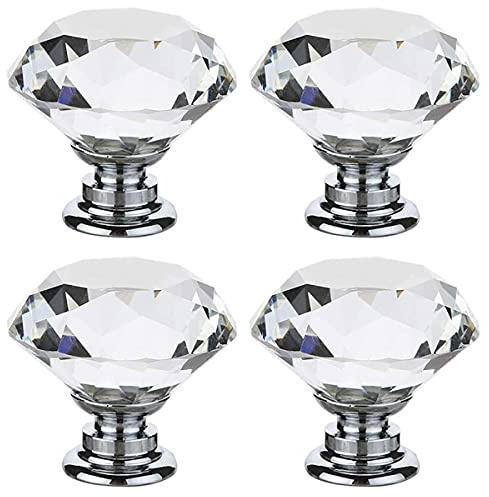ULWSY Crystal Door Knobs, 4pcs 30mm Crystal Drawer Carbinet Door Handle Puller with Screws for Home Kitchen Office Drawer Cupboard Closet