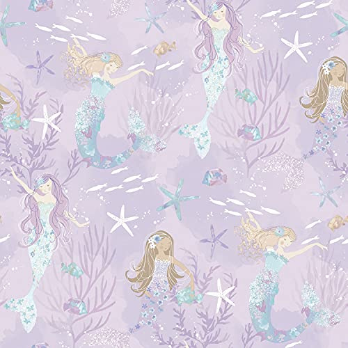 Galerie G78391 Tiny Tots 2 Meerjungfrau-Tapete, lila/glitzernd, 10 m x 53 cm