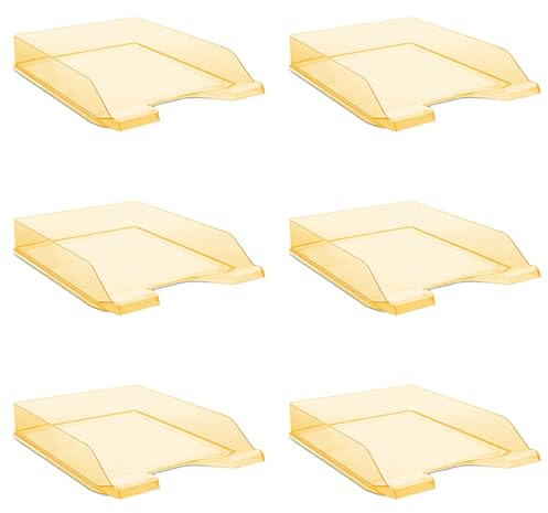DONAU Briefablage Standard Transparent Orange/ 6 Stück - A4 / Briefkorb Moderne und Stapelbare Ablage/Transparent-Glasklar/Schreibtischablage/Polystyrol