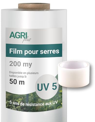 AGRI plus Film de Serre avec Bande de réparation I 8 x 5 m I épaisseur 0,200 mm I Film de Jardin pour Couverture I bâche de Protection résistante aux intempéries & 5 Ans de résistance aux UV
