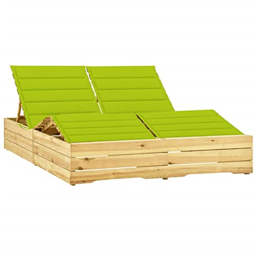 KTHLBRH Doppel-Sonnenliege Patio-Lounge-Sessel, Outdoor-Lounge-Sessel, geeignet für Strand, Hof, Balkon, Schwimmbad,mit Hellgrünen Auflagen Kiefer Impr?gniert