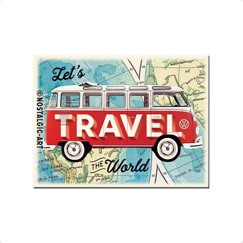 Nostalgic-Art Retro Kühlschrank-Magnet, 6 x 8 cm, VW Bulli – Travel | Original Volkswagen Lizenzprodukt (OLP), aus Metall, Vintage Design, Geschenk-Idee für VW Bus Fans