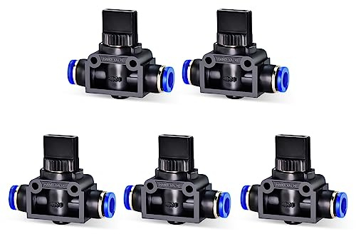 ERGAOBOY 5 Stück 4MM Schlauch OD Push to Connect Air Control Kugelhahn Pneumatische Ventil Union Fittings