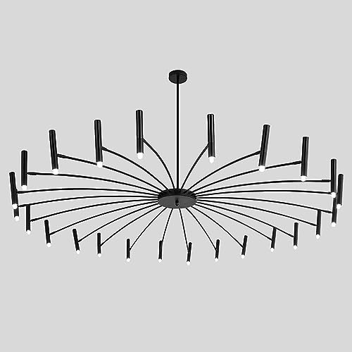 ZenithBeam Pendelleuchte,LED-Sputnik-Kronleuchter,Mid-Century,Rund,24Köpfe | Schwarz Vintage-Industrie-Unterputz-Deckenleuchte.