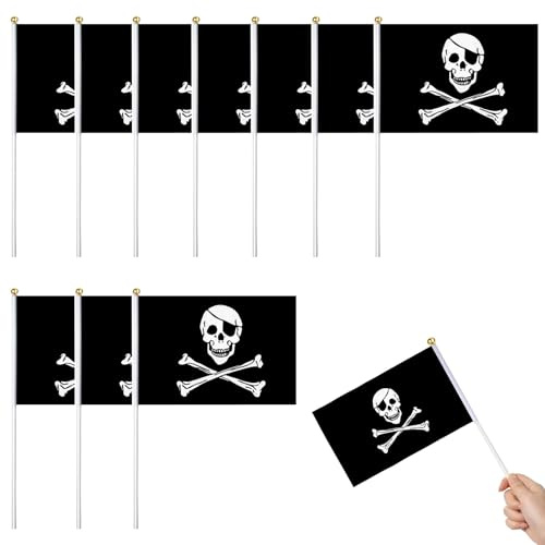 Drapeau de bâton de Pirate,Petit drapeau pirate,Mini Drapeau à Main,drapeauxde crâne,s'appliquent à la décoration d'Halloween,14*21cm,10 PC
