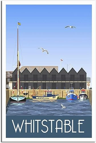 WEYUE Leinwand Poster Whitstable Harbor Kent Boot Vintage Reiseposter Home Decor Gemälde Dekorative Gemälde Leinwand Zimmer Ungerahmt 50x75cm