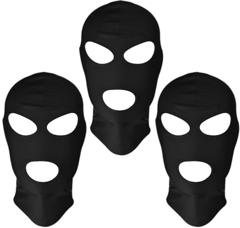 SKHAOVS 3 Pack Dünn Skimaske, Sturmhaube mit 3 Löchern für Herren/Damen, Balaclava, Atmungsaktiv Gesichtshaube Sturmmaske, Vollgesichtsmaske, Winddicht, Einheitsgröße, für Outdoorsports (Schwarz)