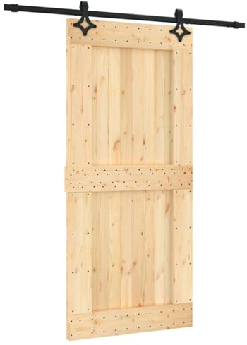 vidaXL Puerta corredera con herrajes Madera Maciza de Pino 95x210 cm, Puerta Interior, Puerta corredera Interior, Puerta corredera de establo