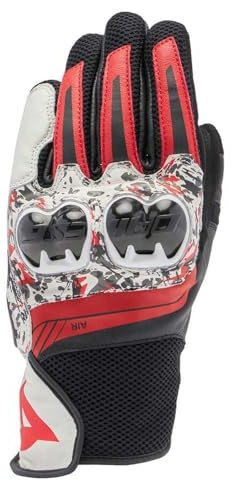 Dainese - Mig 3 Unisex Gloves, Guantes de Cuero para Moto, Protectores de Nudillos, Compatibilidad con Pantalla Táctil, para Hombres y Mujeres, Negro/Rojo Spray/Blanco, M