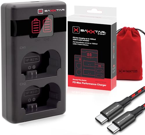 Baxxtar NP-W235 Premium PD Ladegerät (1500mA) USB-C für NPW235 NP W235 Akku Kompatibel mit Fuji Fujifilm xh2 x-h2 x-h2s GFX 100 x-s20 xs20 x-t4 xt4 x-t5 xt5 xt 5 gfx-100 gfx100