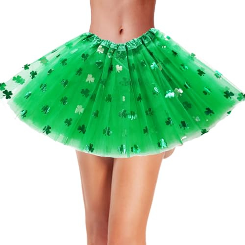 Adult Women St. Patrick’s Day Green Tutu Skirt Teens Shamrock Tulle Tutu Dress-Up Irish Party Clover Tutu Costumes