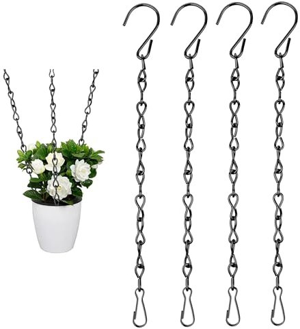4 Chaîne Suspendue avec Chain Clip,Black Hanging Basket Chain,Paniers Suspendus pour Pot Suspension Plante Jardiniere Exterieur Mangeoires, Plante, Pots De Fleurs Jardinières Lanternes Ornements