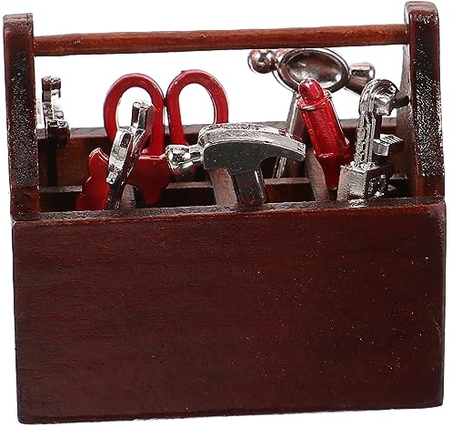 BESTonZON 1 Satz Werkzeugkiste Spielzeug Mini-werkzeugkastenmodell Holz DIY-puppenhauszubehör Miniatur-werkzeugkasten Miniatur-hausmöbel Ornament Hölzern Kleine Werkzeuge Haushalt