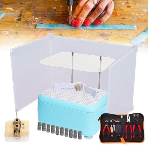 Juego de molinillo de vidrieras for manualidades de vidrieras/mosaicos, con amoladora angular de vidrio profesional (molienda/perforación y agua automática y superficie de trabajo grande) y kit de ali