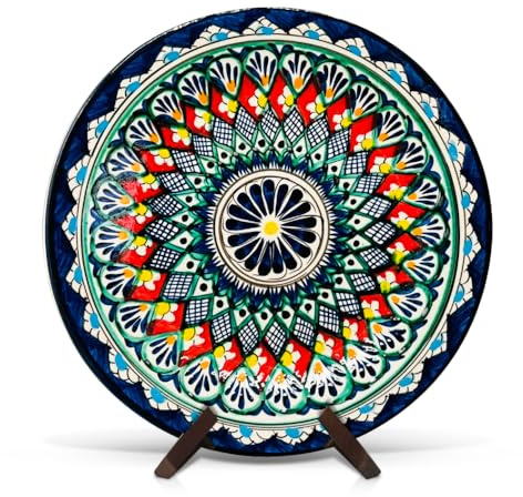 ZARENHOFF Orientalischer Lagan Ø 27 cm Mehrob Rischtan Keramik Usbekischer Teller Servier-Schale Usbekische Ljagan Plate Handgemalt Keramikteller (М3)