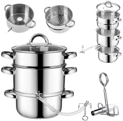 KADAX Extracteur de jus à vapeur en acier inoxydable avec couvercle en verre - Passe au lave-vaisselle - Pour tous les types de plaques de cuisson, y compris l'induction (argenté, 5 l)