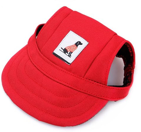 LATRAT Berretto da Baseball per Cani, Cappello di Protezione Sole per Sport All'aria Aperta di Animali Domestici, Visiera Estiva per Cani con Fori per le Orecchie e Cinghia Regolabile (Rosso, L)