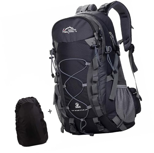 YUZDNM Reiserucksack - Rucksack Herren, 40L Wanderrucksack, Wasserdichter Camping-Trekkingrucksack Für Den Außenbereich, Kletterrucksack Für Reisen, Bergsteigertasche Mit Regenschutz(Black)