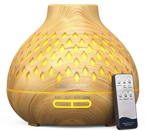 UBEGOOD Aroma Diffuser 400ml, Ultraschall Aromatherapie Diffusor für Ätherische Öle, Luftbefeuchter mit Fernbedienung, 4 Timer, 7 Farben, Wenig Lärm Essential Oil Diffuser für Zuhause, Büro, SPA, Yoga