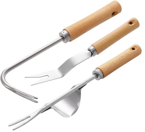 Outil De Désherbage 3 Pièces, Désherbeur À Racines Profondes, Ensemble D'Outils De Jardin, Dessinateur avec Manche en Bois, Crochet À Dents De Désherbage, Outil De Désherbage Manuel