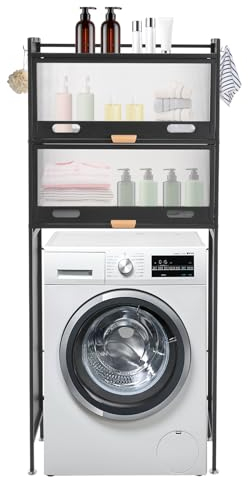 SuhoFutus Regal Über Toilette, 3 -Stock Waschmaschinenregal Überbau mit 2 Schrank -Staubdicht, Badezimmer Platzsparer, Schwarz Waschmaschine Überbau Badezimmer Regal, 70 * 25 * 167 cm