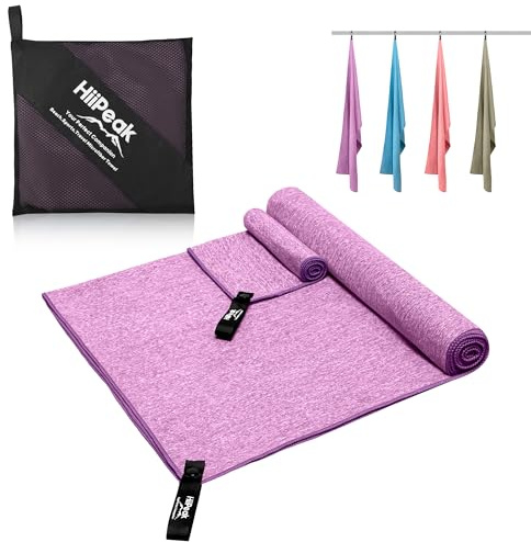 HiiPeak Microfibre Towel （160x80cm+50x30cm） Compact Camping Beach Towel travel towels - Quick Dry Lightweight Absorbent Sports Gym Swimming Hiking Drying Towel for Men,Women (Purple)