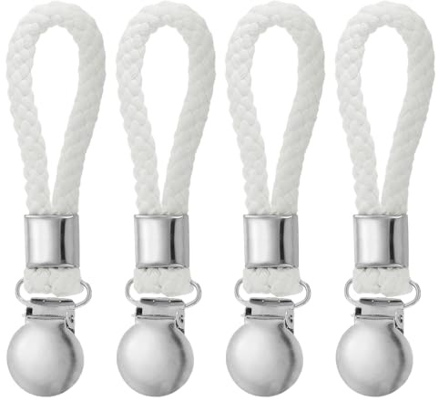 PATIKIL Metal Kitchen Towels Clip, 4 Pack Tea Towel Holder Hand Towel Hook with Hanging Braided Cotton Loop for Home Kitchen Bathroom Cupboards, White