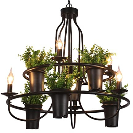 lamp Chandeliers, V-intage lamp Plant Flowerpot Iron Pendant Lamp Art Light Creative Restaurant Cafe Bar Personalized Pendant Lamp lamp