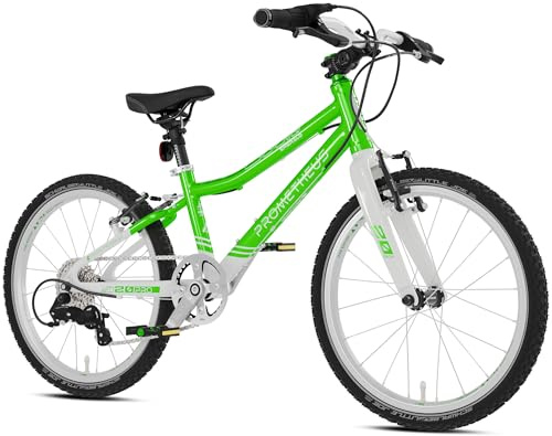 PROMETHEUS BICYCLES PRO Barncykel 20 tums pojkar flickor | Premium 20 tums cykel pojke aluminium superlätt från 6 år | 7-växlad krets från Microshift | grön vit