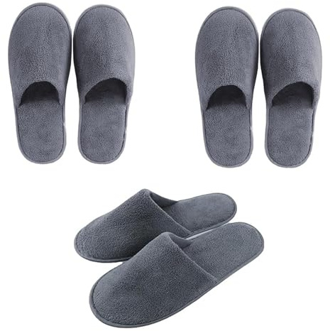 3 Pairs Hotel Slippers, Grey, Size 5 UK Men/ 18.5 UK Women, Women's Comfortable Non-Slip Spa Slippers, Perfect for Travel, Hotels, Home Use