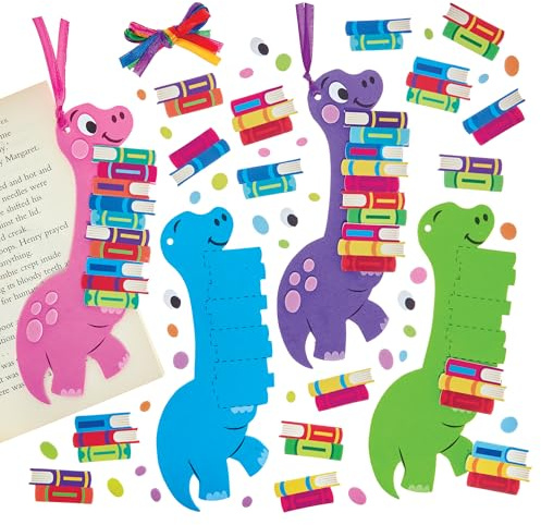 Baker Ross FN368 Dinosauriebokmärke - 6-pack, bokmärkestillverkning för barn, pyssel för Världsbokdagen