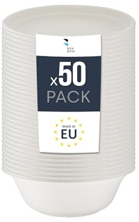 BenBow Einwegschale aus Bagasse 50 x 1300ml, einweg suppenschalen, suppenteller, einwegschalen, Biologisch Abbaubar, Hitzebeständig bis 95°C, Ideal für Catering