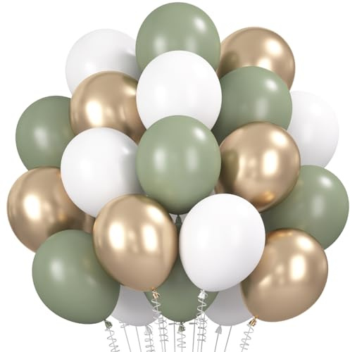 Luftballons Grün Champagner Gold, 30 Stück Salbeigrün Weiß Luftballon Set, Retro Olivegrün Eukalyptus Grün Helium Ballons für Jubiläum Geburtstag Hochzeit Babyparty Graduierung Taufe Safari Party