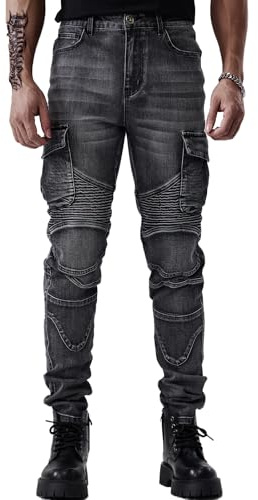 Motorcycle Pants & Motorcycle Casual Jeans Comfortable Stretch Slim Motorcycle Riding Pants All Season Relaxed Jeans for Men (US, Waist, 36, Regular, Black)