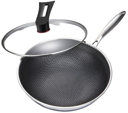 AIZYR Padella Antiaderente Abilità con Coperchio, Skillets Antiaderenti in Acciaio Inossidabile Lavastoviglie E Forno Sicuro, Cookware Cooking Pan,34cm