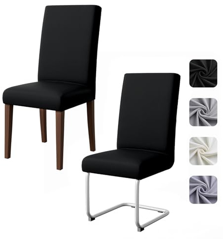 Pacok Dining Room Chair Covers Set of 2,Stretch Dining Chair Slipcovers Elastic Removable Washable Seat Covers for Hotel Kitchen Banquet Ceremony(Black)
