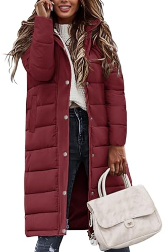 Vancavoo Giubbotto Donna Invernale Piumino Lungo Cappotto Trapuntato in Caldo Giacca Parka con Cappuccio,Bordeaux,M