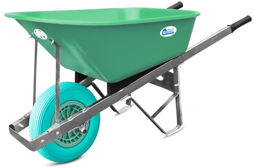 Equimed Garden Wheelbarrow - Trolley with 120L Plastic Bucket, Puncture-Proof PU Wheel, Galvanised Frame (Green/Turquoise)