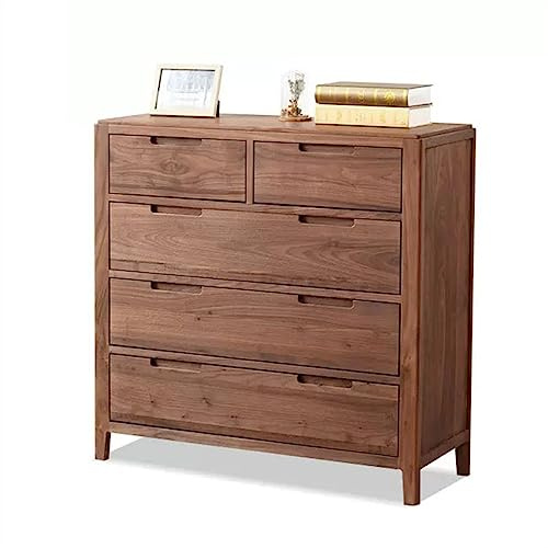 Commode scandinave à 5 tiroirs en bois massif – Commode en noyer noir pour chambre à coucher et salon, buffet élégant, meuble moderne