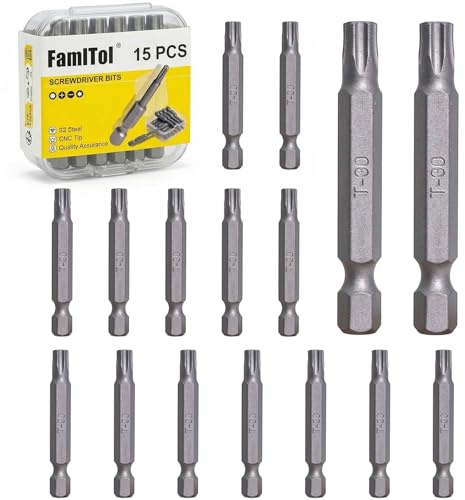 FamlTol 15 Pezzi T30 Iinserti Torx 50 mm 1/4 Esagonale Punta Magnetica in Acciaio S2 Punte per Avvitatore a Batteria per Elettronica Elettrodomestici e Riparazione Auto