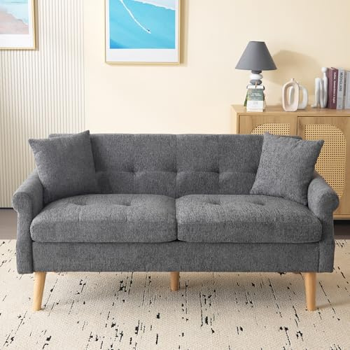 Merax 2 Sitzer Sofa Klein Couch, 162 cm Polstersofa aus Chenille-Stoff Modern Mini Sofa mit dicken Kissen, massiven Holzsofalegs, Doppelsofa für Wohnzimmer/Schlafzimmer/Wohnung, Grau